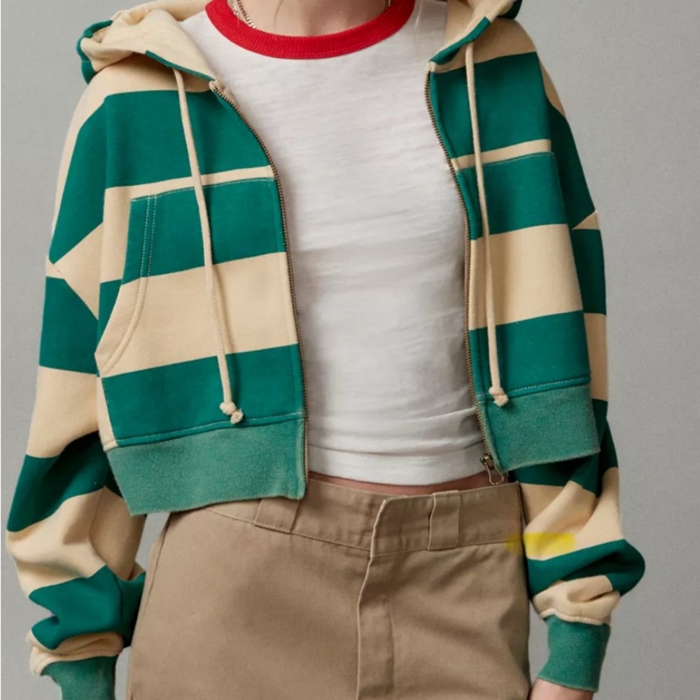 BDG Leah Stripe Zip-Up Hoodie Sweatshirt Size S - Picture 2 of 13